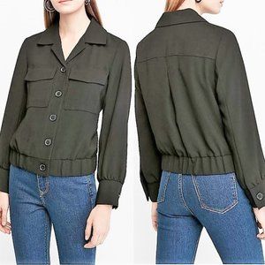 NWT Classy Button-Up Bomber Jacket with Notch Lapel - Black - Size XXS